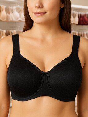 Bali Minimizer Underwire Bra 38D Black Floral Smooth Support 355 Minimizes Up to